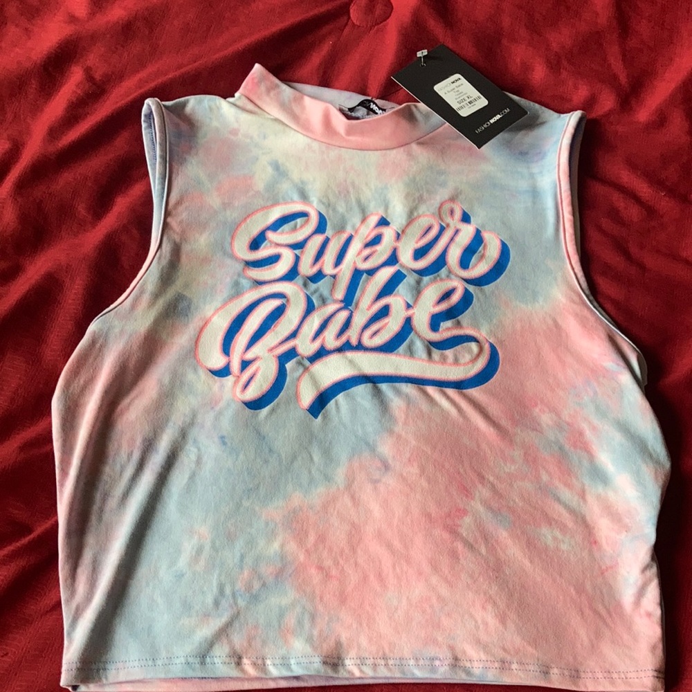Pink white and blue super babe crop top women’s size XL